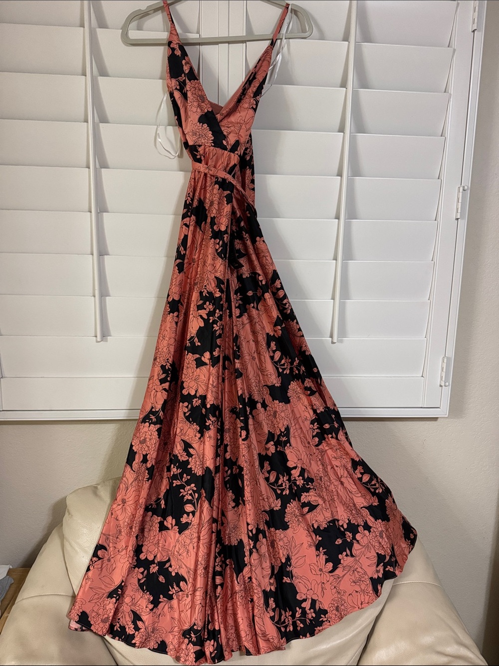 Lulu's Coral Floral Maxi Dress with Black Base